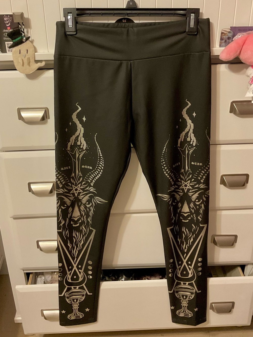 Killstar Black Leggings with Silver Occult Goat Print